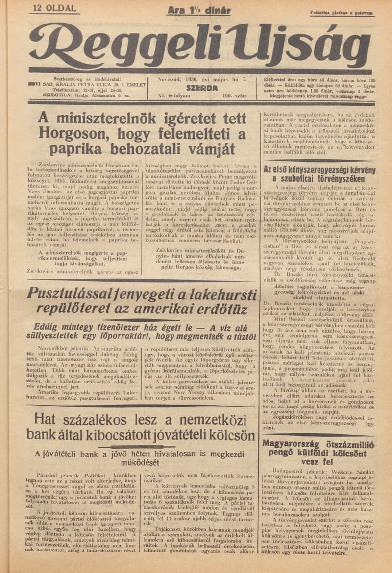 Reggeli Újság, 11. évf. 1930. május 7. 106. sz.