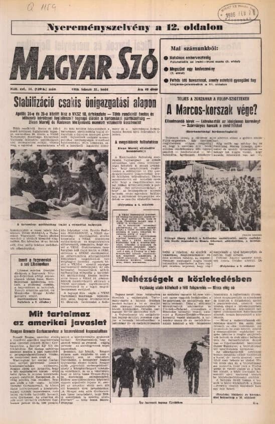 Magyar Szó, 43. évf. 1986. február 25. 54. sz. 1–20. oldal