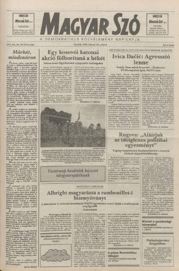 Magyar Szó, 56. évf. 1999. február 26. 44. sz. 1–16. oldal