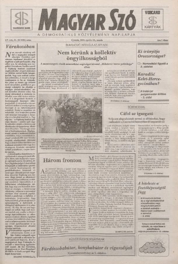Magyar Szó, 55. évf. 1998. április 15. 91. sz. 1–16. oldal