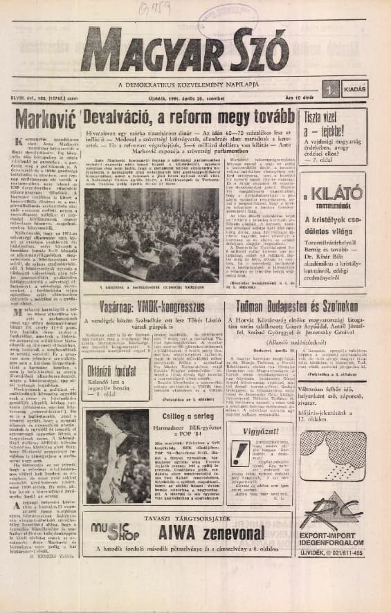 Magyar Szó, 48. évf. 1991. április 20. 108. sz. 1–24. oldal