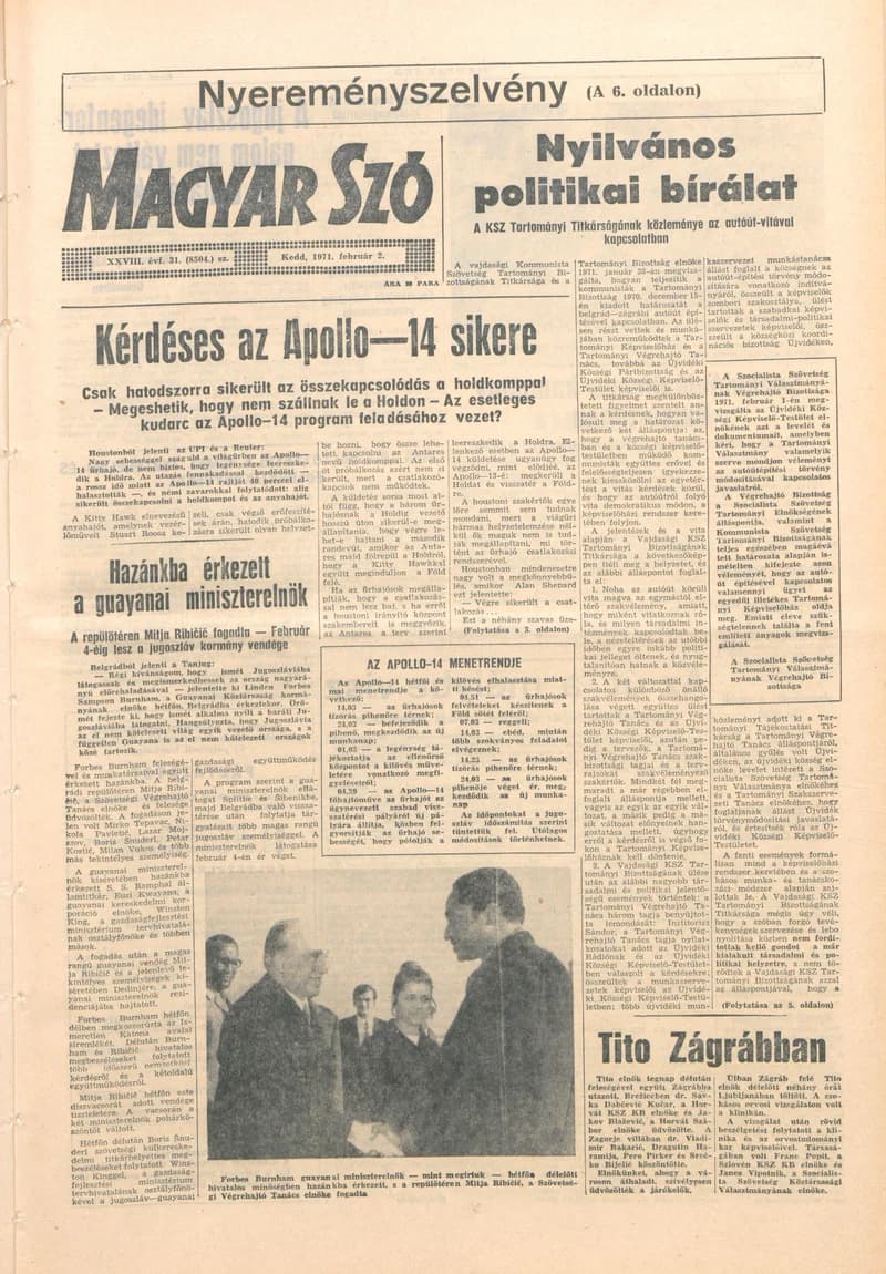 Magyar Szó, 28. évf. 1971. február 2. 31. sz. 1–16. oldal