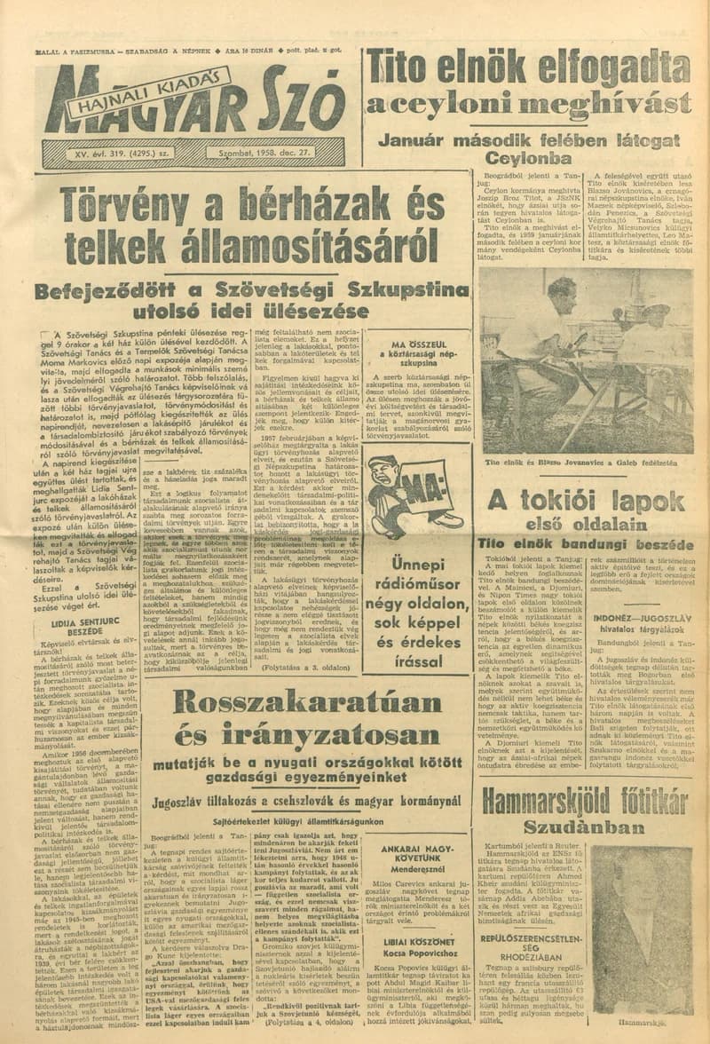 Magyar Szó, 15. évf. 1958. december 27. 319. sz. 1–18. oldal