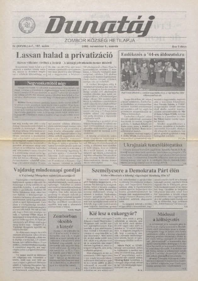 Dunatáj, 4. évf. 2002. november 6. 187. sz.