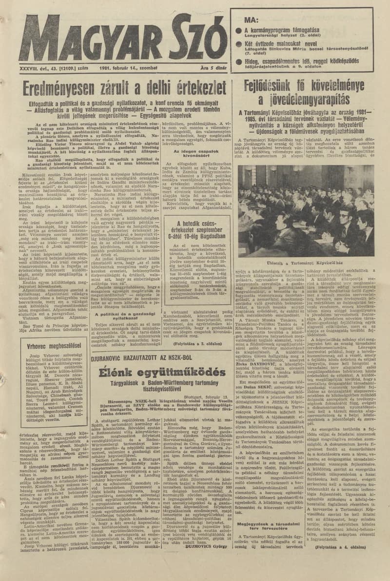 Magyar Szó, 38. évf. 1981. február 14. 43. sz.