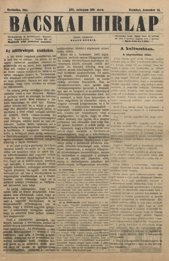 Bácskai Hirlap, 16. évf. 1912. december 14. 286. sz.