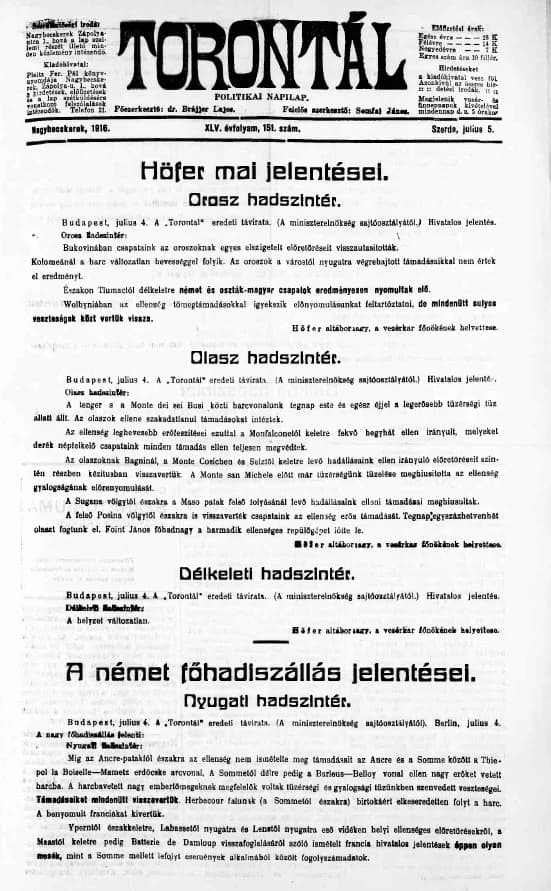 Torontál, 45. évf. 1916. július 5. 151. sz.