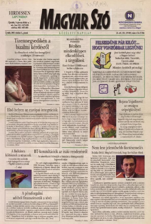Magyar Szó, 60. évf. 2003. október 3. 234. sz. 1–16. oldal