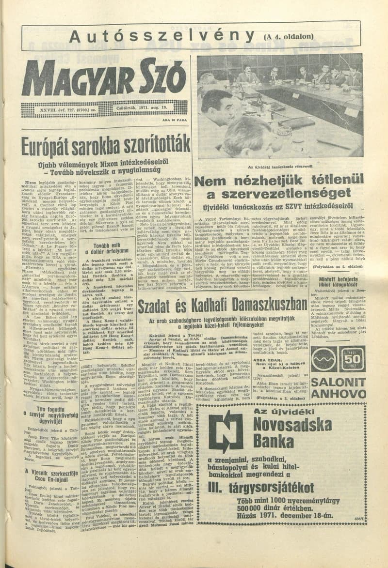Magyar Szó, 28. évf. 1971. augusztus 19. 227. sz. 1–12. oldal