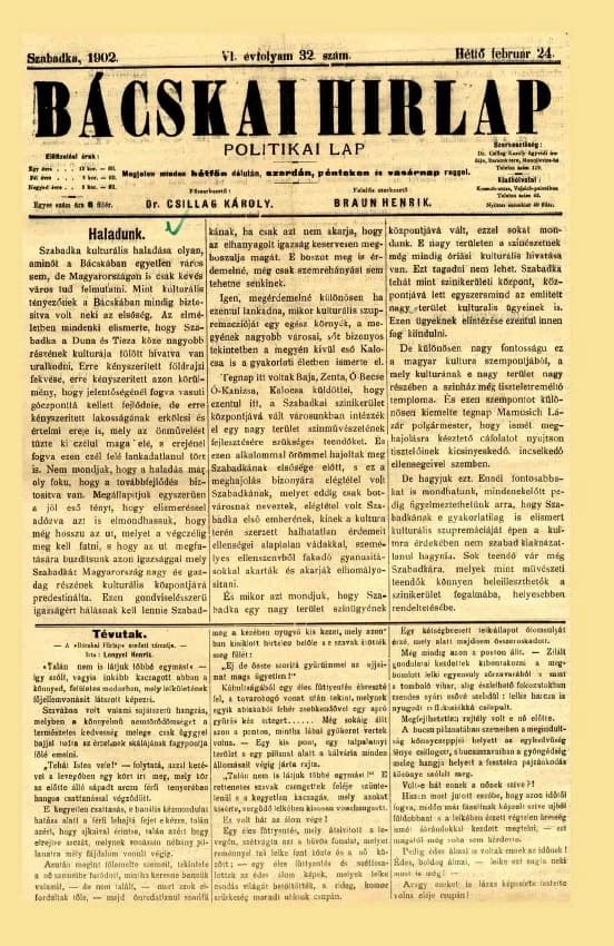 Bácskai Hirlap, 6. évf. 1902. február 24. 32. sz.
