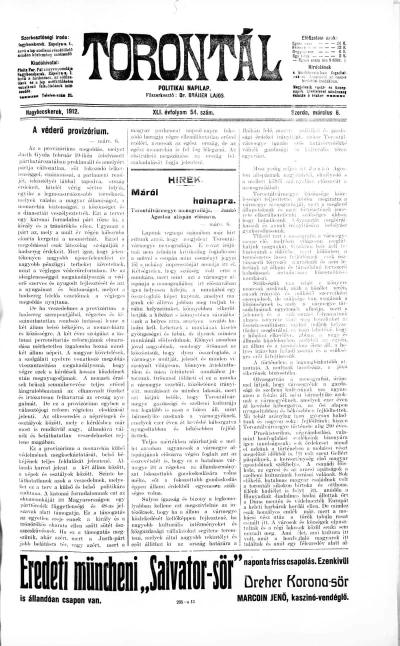 Torontál, 41. évf. 1912. március 6. 54. sz.