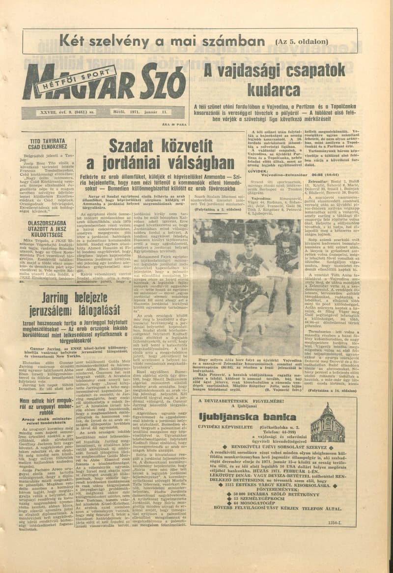 Magyar Szó, 28. évf. 1971. január 11. 9. sz. 1–14. oldal