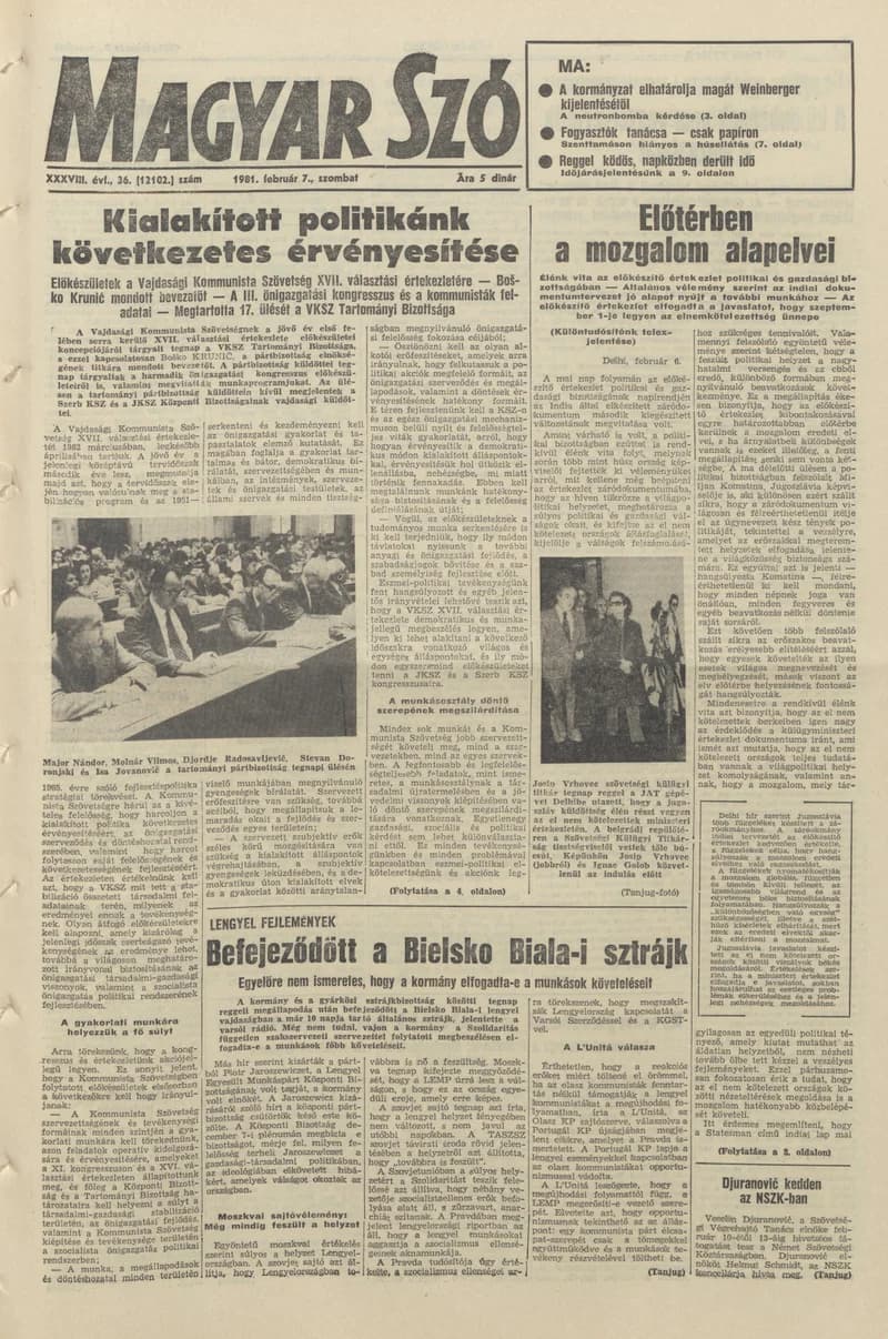 Magyar Szó, 38. évf. 1981. február 7. 36. sz.