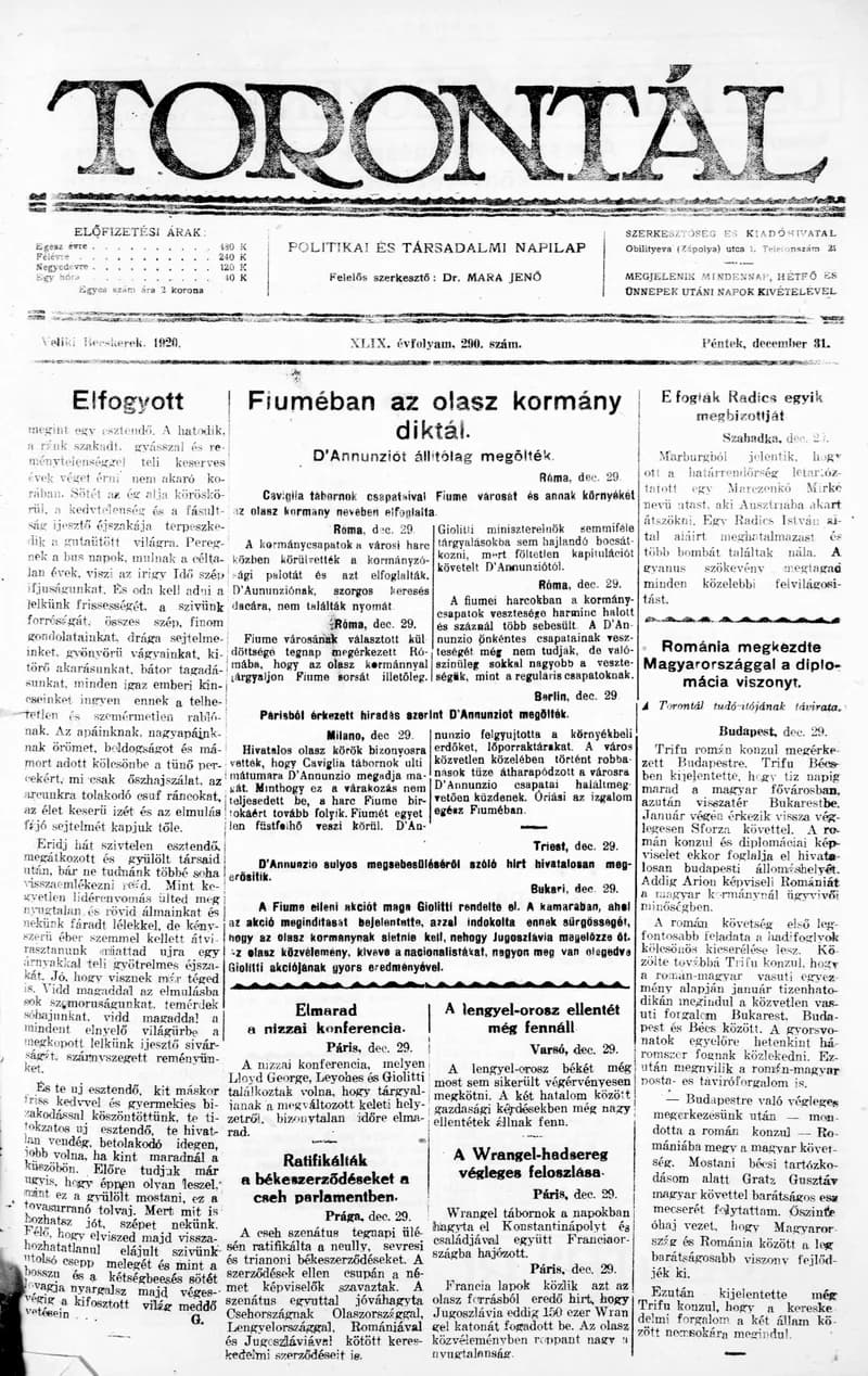 Torontál, 49. évf. 1920. december 31. 290. sz.
