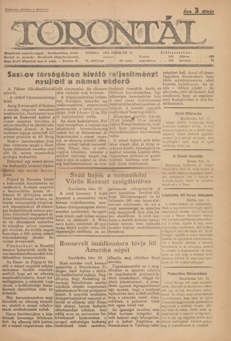 Torontál, 73. évf. 1944. február 16. 38. sz.