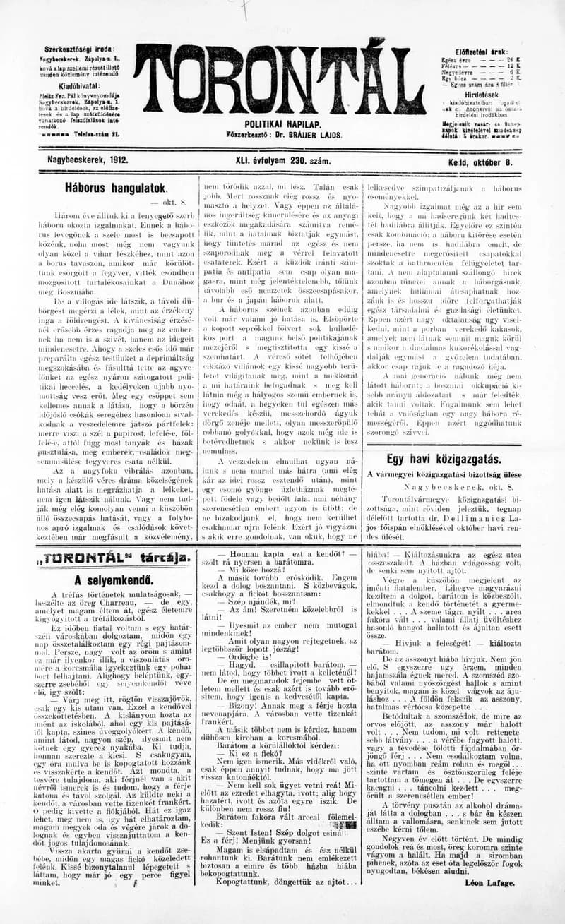 Torontál, 41. évf. 1912. október 8. 230. sz.