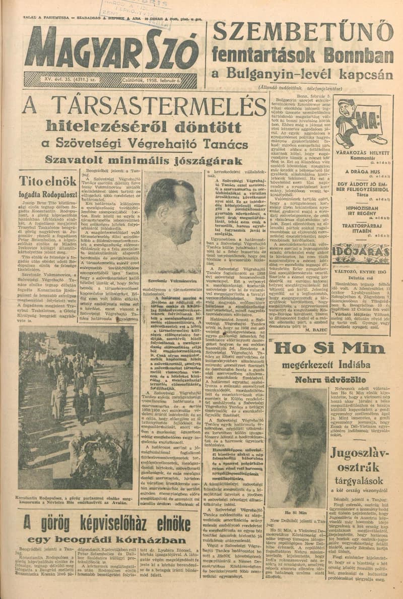 Magyar Szó, 15. évf. 1958. február 6. 35. sz. 1–10. oldal