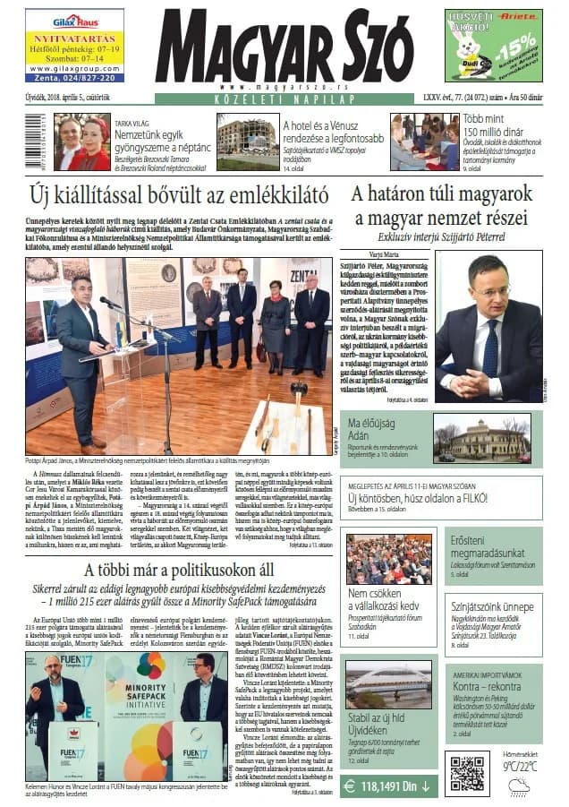 Magyar Szó, 75. évf. 2018. április 5. 77. sz. 1–20. oldal