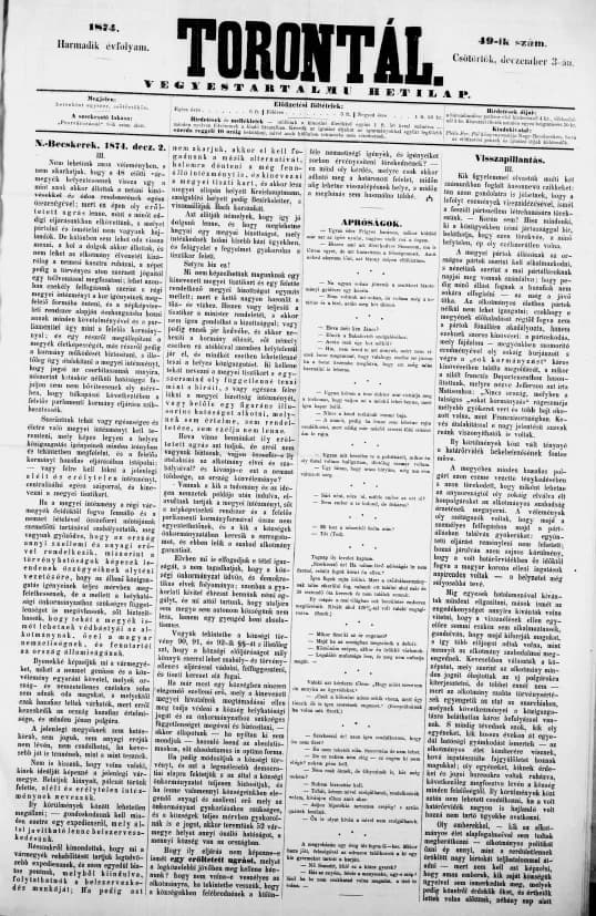 Torontál, 3. évf. 1874. december 3. 49. sz.