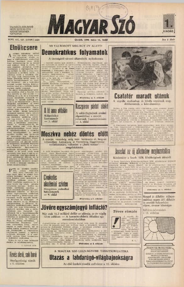 Magyar Szó, 47. évf. 1990. március 15. 72. sz. 1–16. oldal