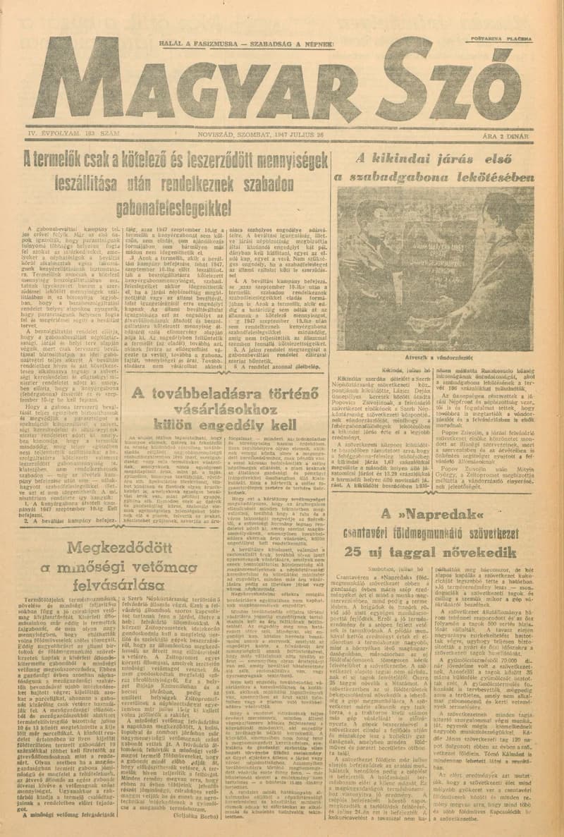 Magyar Szó, 4. évf. 1947. július 26. 183. sz. 1–6. oldal