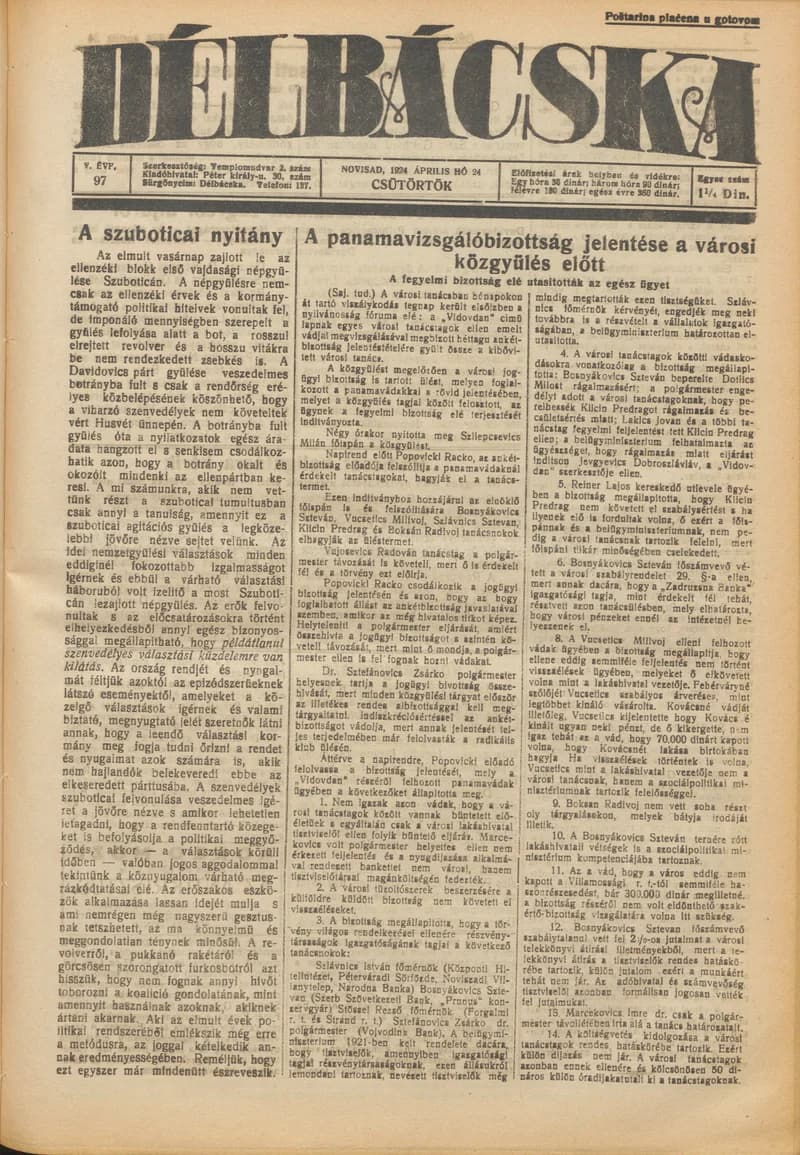 Délbácska, 5. évf. 1924. április 24. 97. sz.