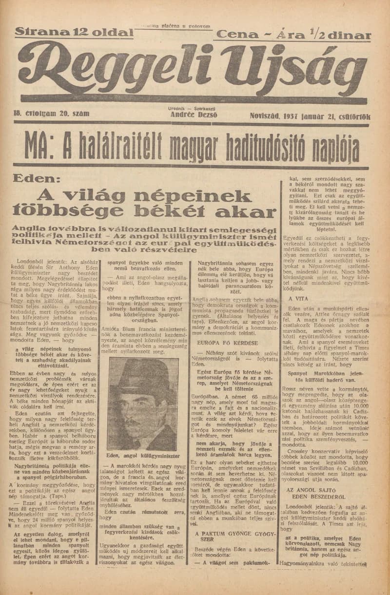 Reggeli Újság, 18. évf. 1937. január 21. 20. sz.