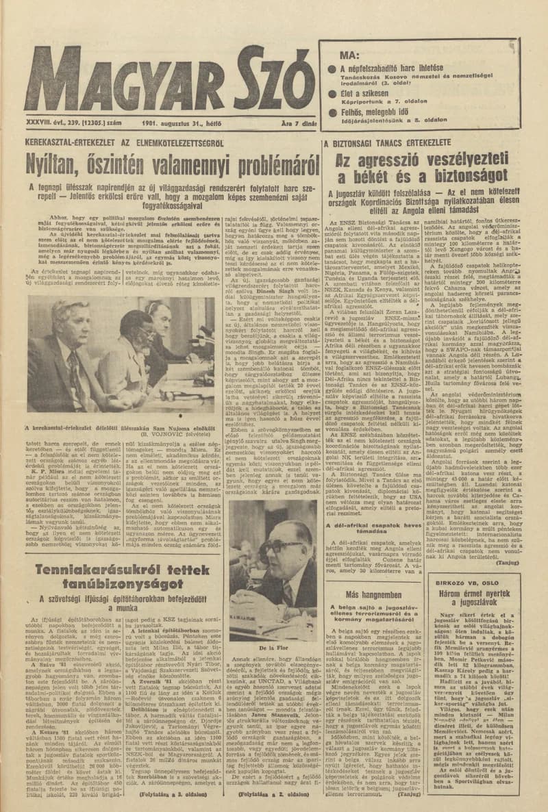 Magyar Szó, 38. évf. 1981. augusztus 31. 239. sz.