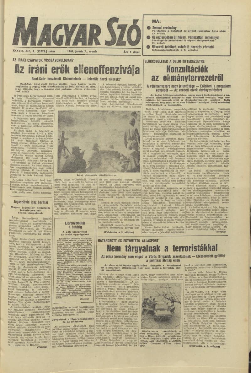 Magyar Szó, 38. évf. 1981. január 7. 5. sz. 1–20. oldal