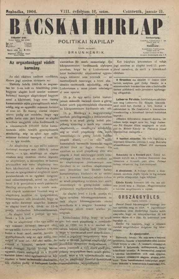 Bácskai Hirlap, 8. évf. 1904. január 21. 16. sz.
