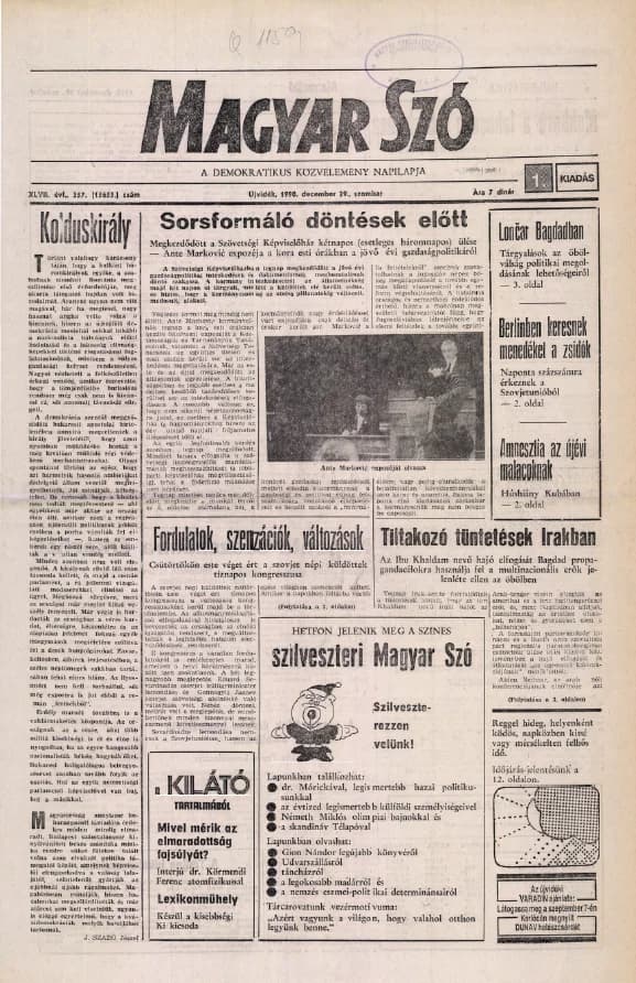 Magyar Szó, 47. évf. 1990. december 29. 357. sz. 1–24. oldal