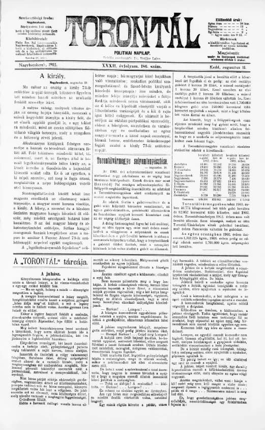 Torontál, 32. évf. 1903. augusztus 18. 186. sz.