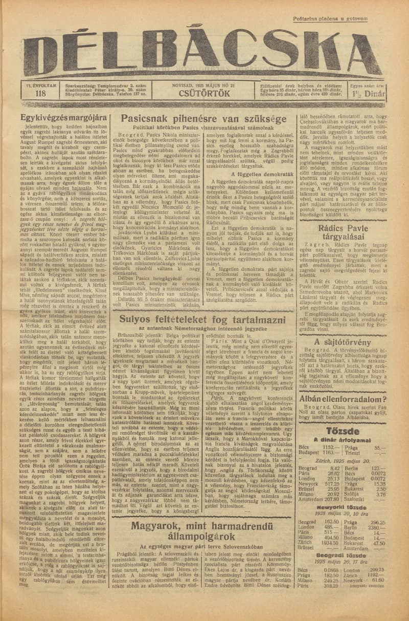 Délbácska, 6. évf. 1925. május 21. 118. sz.