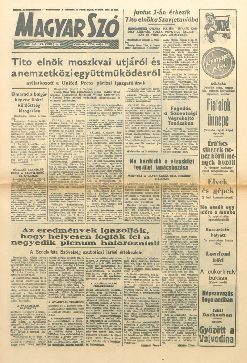 Magyar Szó, 13. évf. 1956. május 28. 144. sz. 1–10. oldal