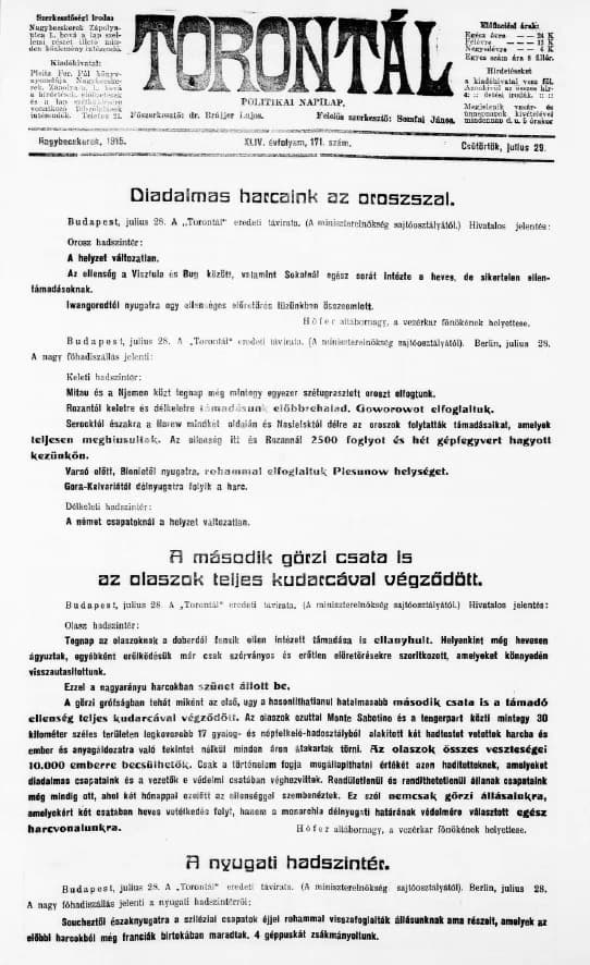 Torontál, 44. évf. 1915. július 29. 171. sz.