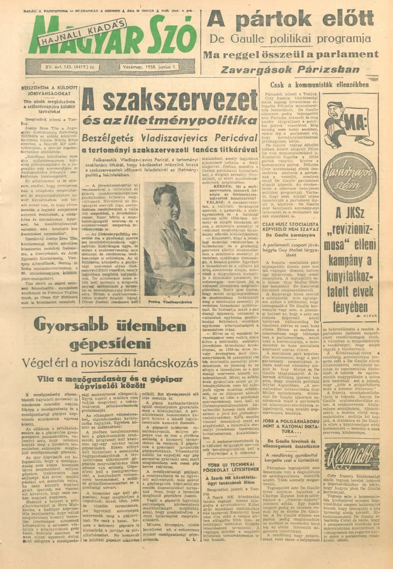 Magyar Szó, 15. évf. 1958. június 1. 143. sz. 1–22. oldal