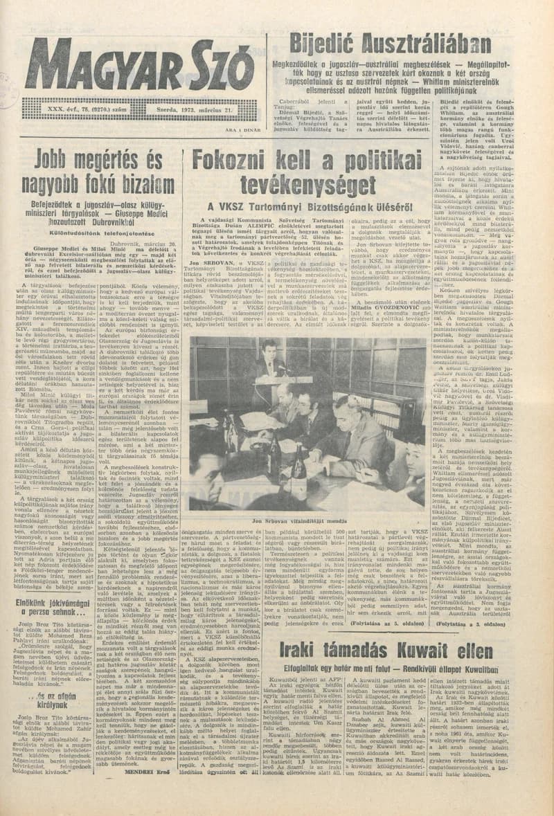 Magyar Szó, 30. évf. 1973. március 21. 78. sz. 1–20. oldal