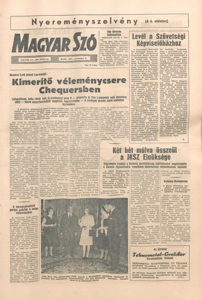 Magyar Szó, 28. évf. 1971. november 9. 309. sz. 1–16. oldal
