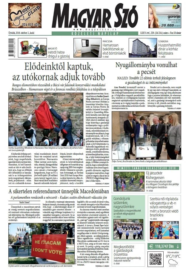Magyar Szó, 75. évf. 2018. október 2. 229. sz. 1–20. oldal