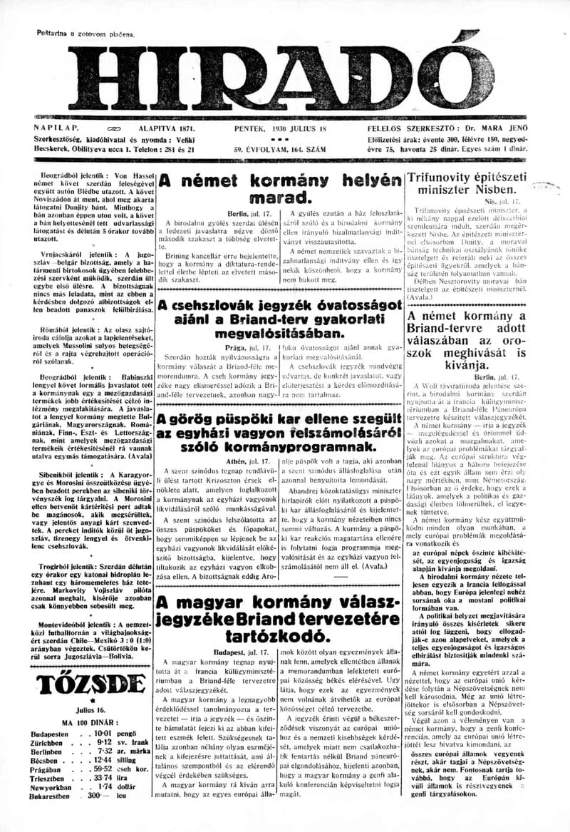 Híradó, 59. évf. 1930. július 18. 164. sz.
