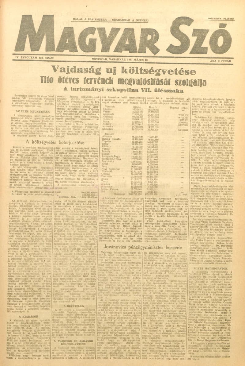 Magyar Szó, 4. évf. 1947. május 18. 124. sz. 1–8. oldal