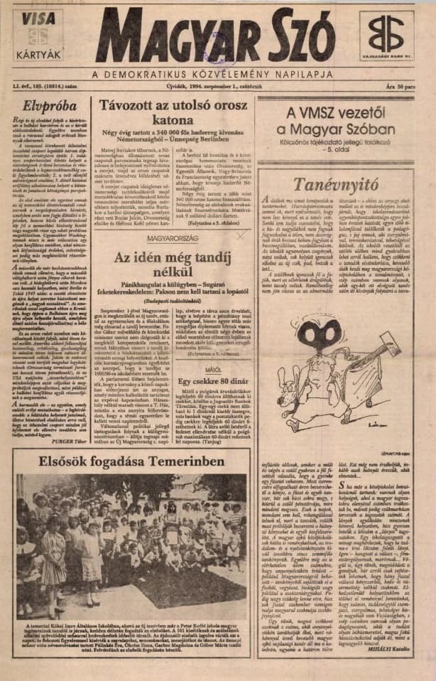 Magyar Szó, 51. évf. 1994. szeptember 1. 185. sz. 1–16. oldal