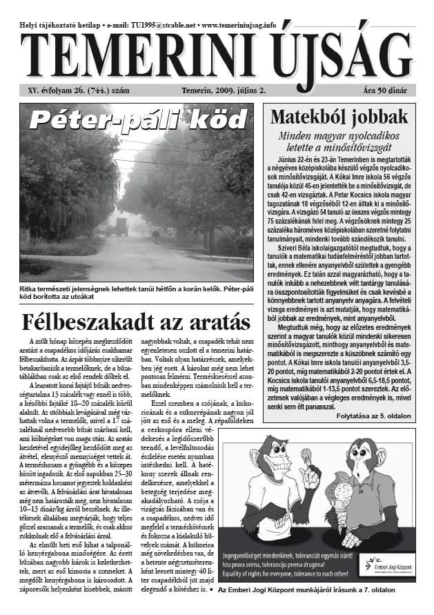 Temerini Újság, 15. évf. 2009. július 2. 26. sz.