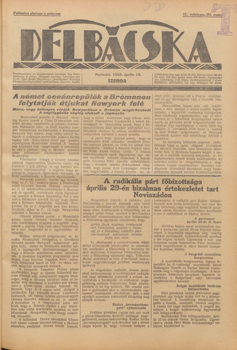 Délbácska, 9. évf. 1928. április 18. 90. sz.