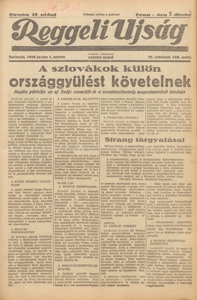 Reggeli Újság, 19. évf. 1938. június 1. 148. sz.
