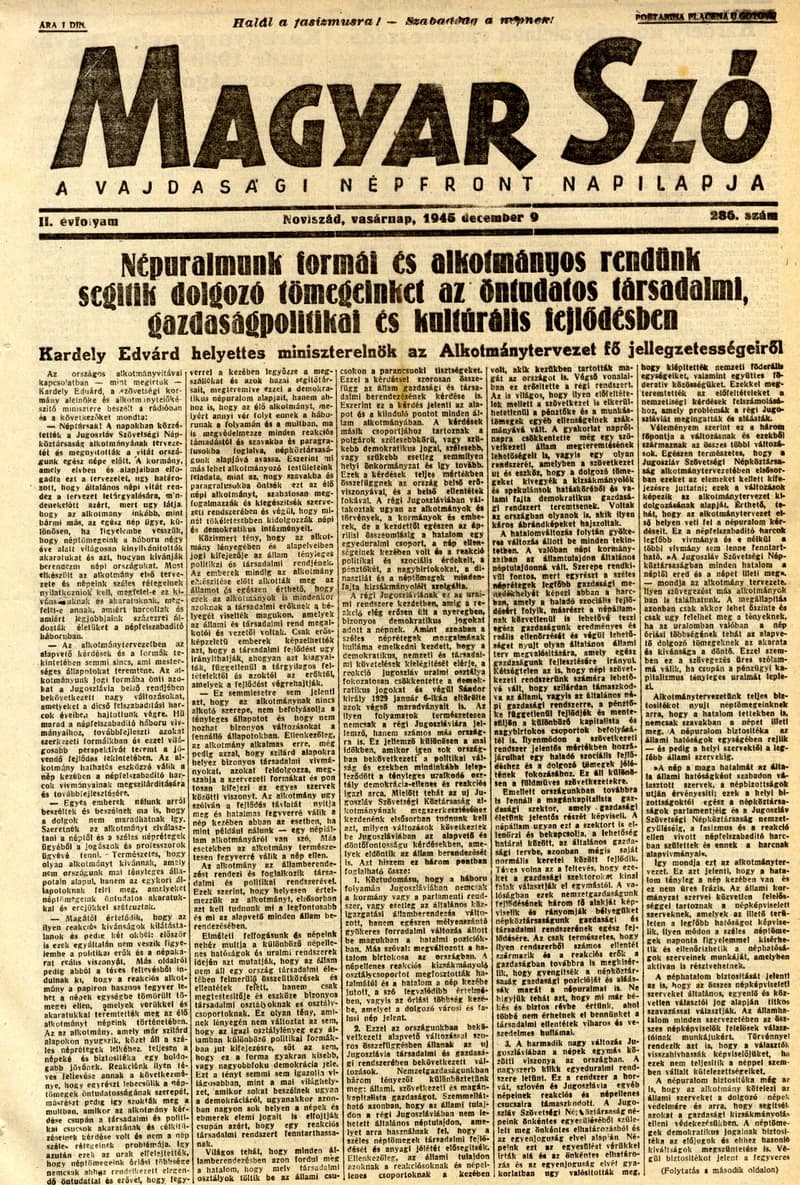 Magyar Szó, 2. évf. 1945. december 9. 286. sz. 1–8. oldal