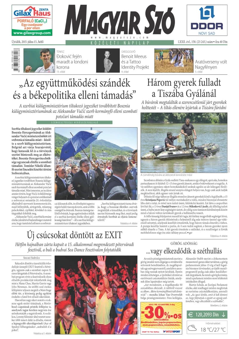 Magyar Szó, 72. évf. 2015. július 13. 158. sz. 1–20. oldal
