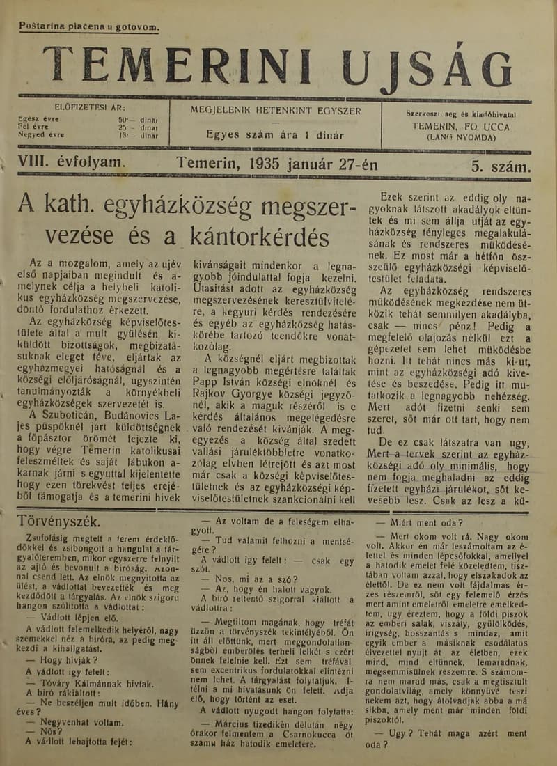 Temerini Újság 1928-1944, 8. évf. 1935. január 27. 5. sz.
