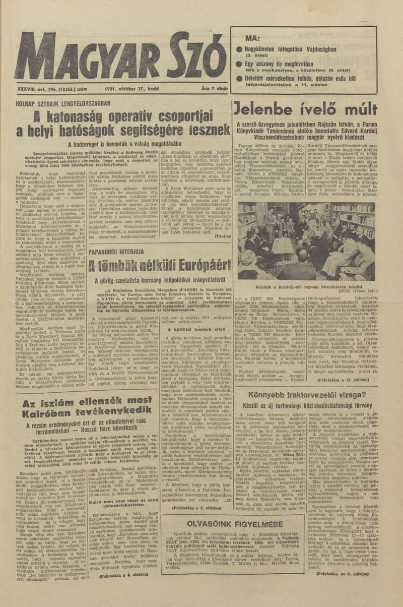 Magyar Szó, 38. évf. 1981. október 27. 296. sz.