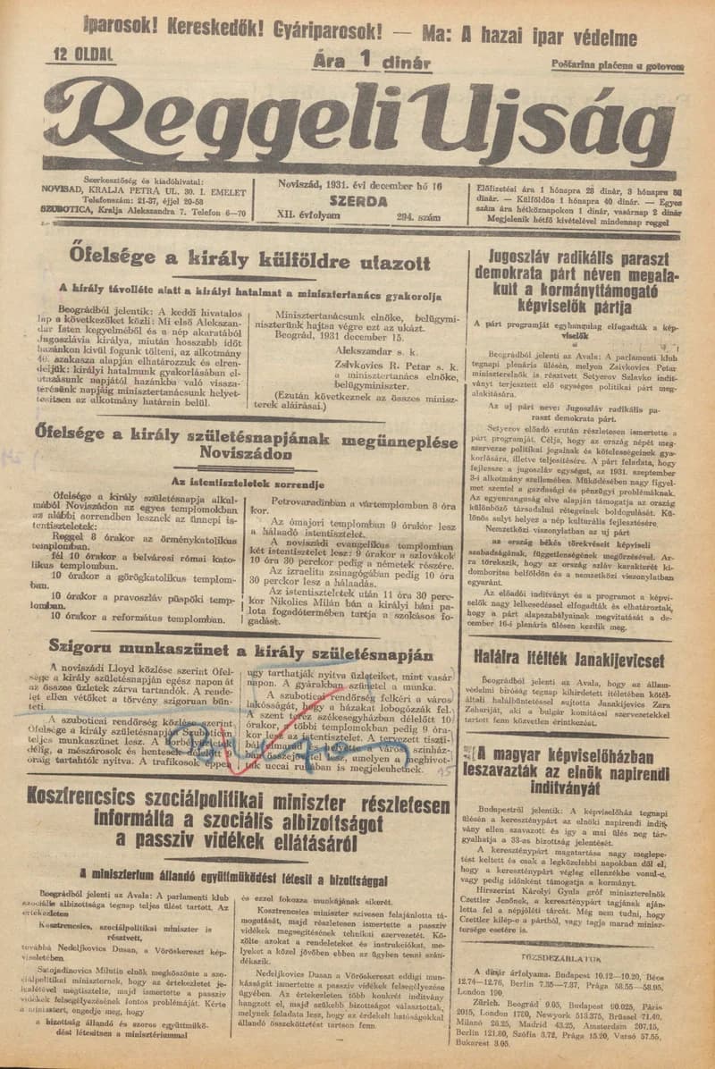 Reggeli Újság, 12. évf. 1931. december 16. 294. sz.